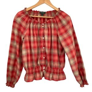 LRL Lauren Jeans Co Plaid Blouse L